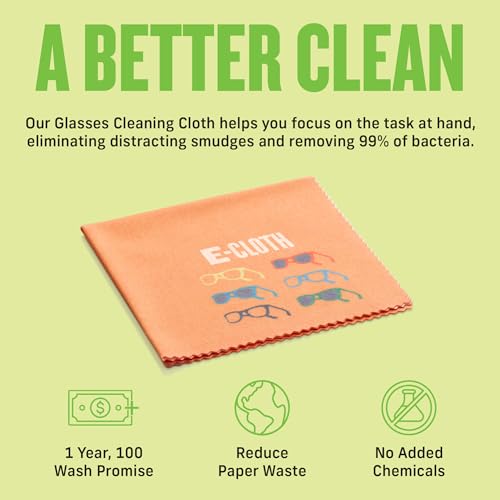 E-Cloth Pano de limpeza de microfibra para óculos, 1 pacote, laranja