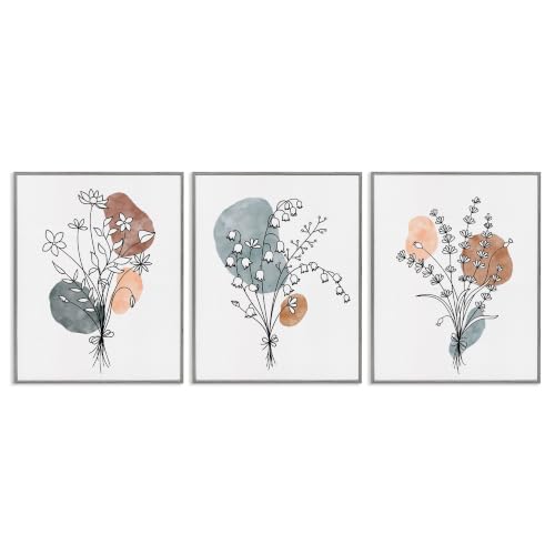 Neutral Bohemian Herb Bunches, 24 x 30 Inch Framed Giclée Print Set