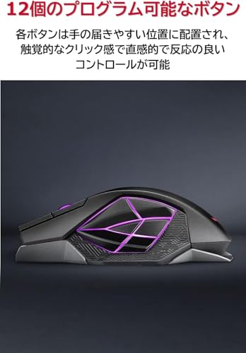 ASUSTek ゲーミングマウス ワイヤレス ROG Spatha X MMO 19,000dpi 12個プログラムボタン デュアルモード接続 最大67時間 ROGマイクロスイッチ RGB 国内正規品 ブラック
