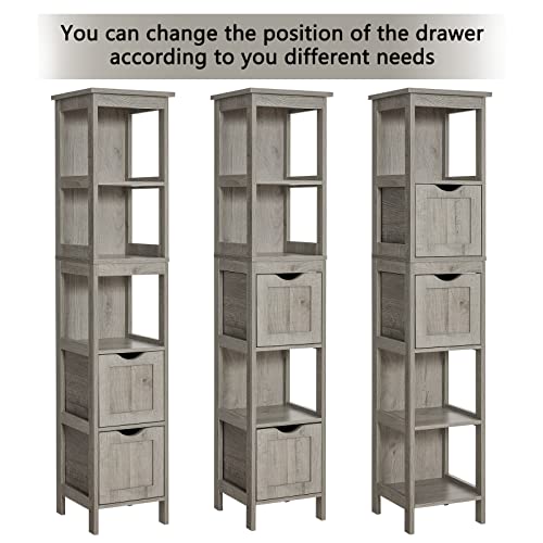 Usikey 55.7" Storage Cabinet With 2 Drawers, Wooden Bathroom Floor Cabinet, Freestanding Linen Tower With 3 Open Shelves, For Living Room, Kitchen, Grey,Ysng015C #TOP3