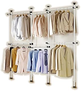 Heavy Duty Telescopic Wardrobe Organizer, Movable Hanging Rail, Garment Rack, DIY By Hand, No Damage to Walls or Ceiling, Fit High Ceiling Up to 3.2m, Clothes Wardrobe 4 Poles 6 Bars, [3206]