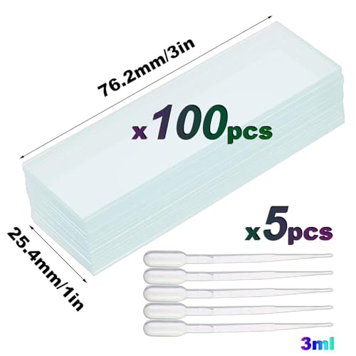 100 Stück 25,4 mm x 76,2 mm Mikroskop Objektträger,Objektträger Glas,Microscope Slides Mikroskop Zubehör,Vorgereinigte Mikroskop Objektträger,Objektträger,Mikroskop Objektträger mit 5 Tropfer
