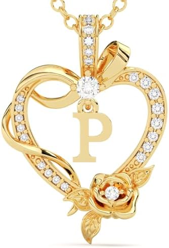 Initial Heart Necklace Gift for Women – 14K Gold & White Gold Pla...