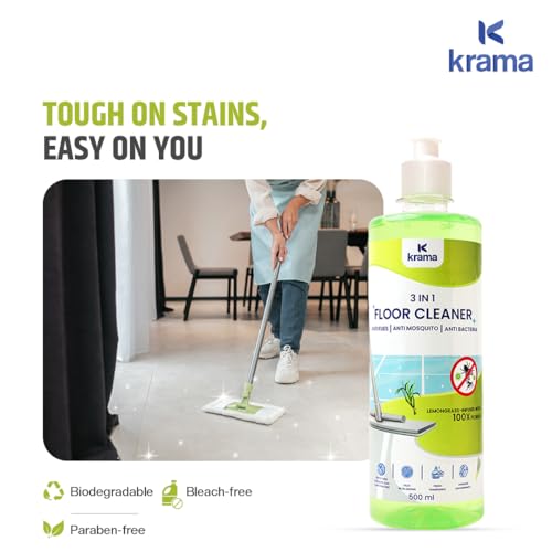 Image of Krama 3 in 1 Anti Flies, Anti Mosquito & Anti Bacteria Disinfectant Floor Cleaner | 100X Power Lemongrass Infused | Eco-Friendly, Biodegradable & Paraben Free Germs Protection Floor Cleaner 500ml