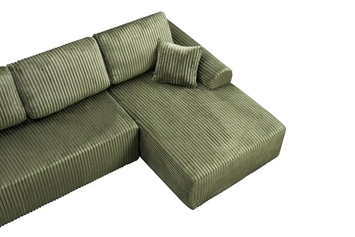 Image of KEIKI 109 inch Corduroy L-Shaped Sectional Sofa with Left Chaise, Green