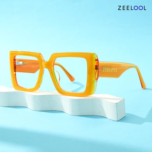 Image of Zeelool Blue Light Blocking Glasses for Women, Rectangle Glasses Frame Eyeglasses with Clear Lenses Anti Eyestrain & UV from Computer /TV /Phone ZJGA838378-01B, Yellow
