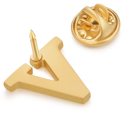 Image of HONEY BEAR Mens Womens Initial Alphabet Letter Lapel Pins Collar Badge Brooches for Business Wedding Graduation Gift Matte Gold 0.59 inches