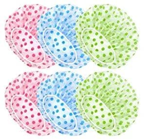 BLUE CRANE Shower Cap Set of 6 for Women, Reusable Waterproof Elastic Eva Free-Size Bathroom Shower Caps - For Homes, Spas, Salons, Hair Treatment, Beauty Parlors (Multicolored and Multi-design)