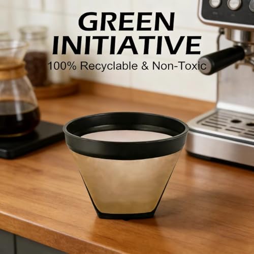Jofanvin #2 Reusable Coffee Filter, Gold-Tone Permanent Cone Shape Filter Replacement Compatible with Cuisinart 4-5 Cup, Krups, Most Small Drip Coffeemakers, BPA-Free Mesh-3 Pack