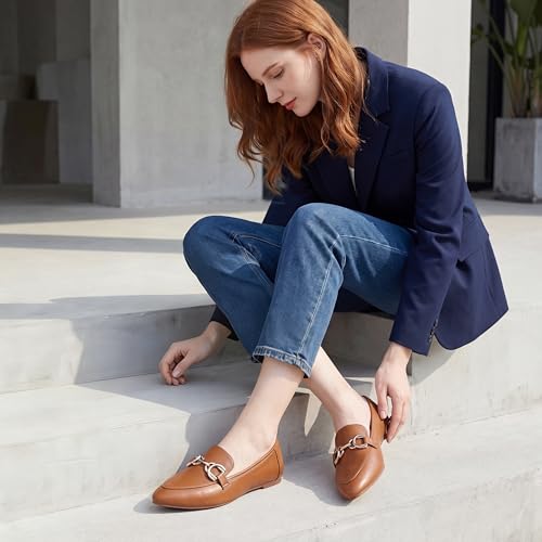 Image of Tilocow Metal Chain Loafers Flats for Women Pointed Toe Slip on Flats Dressy Casual Comfortable Work Business Shoes