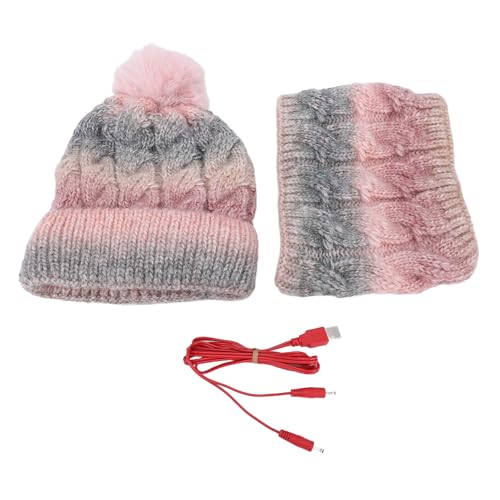 Gorro y bufanda rosa con calefacción USB para paseos invernales 6