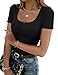 Womens Short Sleeve Shirts Stretchy Henley T Shirts Summer Tops 2026 Scoop Neck Casual Ribbed Knit Fitted Casual Basic Top T-Shirts Black L