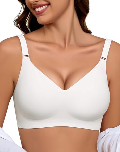 Sujetador sin Aros Mujer, Sujetador Reductor Push Up con Relleno Cómodo Sujetadores Mujer sin Aro Sostenes de Mujer Talla Grande Sujetador Invisible Diario Bralette sin Costuras Blanco XXL