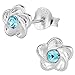 Sterling Silver Hypoallergenic Aqua Jeweled Flower Stud Earrings for Girls (Nickel Free)