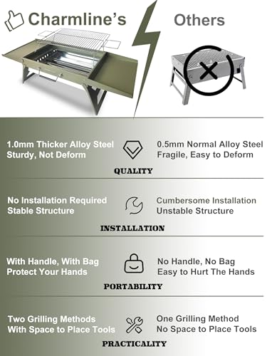 Charmline 47 x 34 cm Large Foldable Portable Charcoal BBQ Grill, Camping BBQ Grill for 3–5 People, Ideal for Camping, Garden, Beach, Picnic & Tabletop Use, Green - Image 7