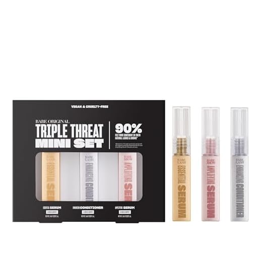 Babe Original Triple Threat Mini Set, Includes Babe Lash Essential Serum & Enhancing Conditioner + Babe Brow Amplifying Serum, 1 mL, 3 Pack