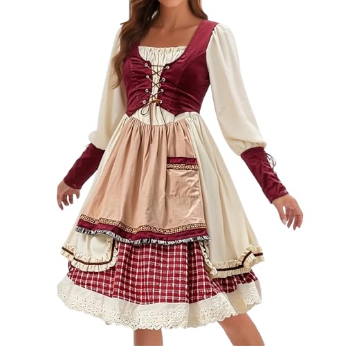 Dirndl long pour femme avec robe midi et tablier en dentelle élégant