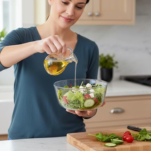 QWORK Glass Oil and Vinegar Cruets Set of 2, 8oz Clear Glass Olive Oil Dispenser Bottles with Airtight Stoppers, Round Salad Dressing Containers by QWORK - Used condition - Image 7
