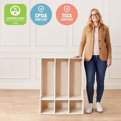Image of ECR4Kids Streamline 3-Section Toddler Coat Locker with Bench, Classroom Furniture, White Wash