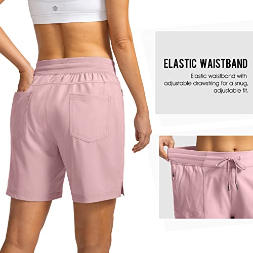 Soothfeel Women's Hiking Cargo Shorts With 4 Pockets 7 Inch Long Quick Dry Athletic Golf Shorts For Women Casual Summer (Pink, Medium) #TOP2