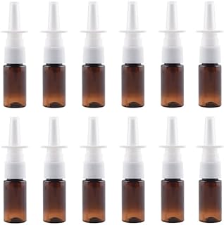 12PCS 20ml Refillable Amber Plastic Nasal Spray Bottles Fine Mist Sprayer Nose Cleanser Containers Vials for Essential Oils and Perfumes 0.7Ounce