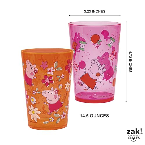 Image of Zak Designs Peppa Pig Nesting Tumbler Set for At Home, 14.5oz Non-BPA Plastic Cups, 4-Pack (Peppa Pig and Friends)