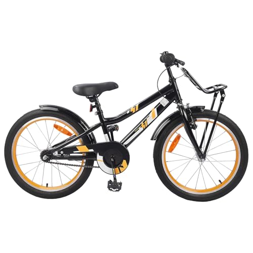 Runheo Bicicleta infantil de 18 pulgadas, marco de acero para 5 – 7 años de edad, con guardabarros, timbre, freno de contrapedal y reflectores, ideal para la ciudad, la naturaleza y excursiones