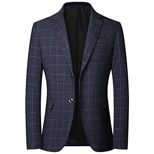 Blazers for Men Business Casual Slim Fit Suit Sonos Plaid Colar Entalhado Terno Formal