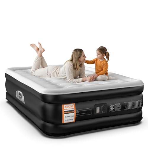 Airefina Colchón Hinchable, Colchon Inflable con Bomba Integrada, se Infla en 3 Minutos, Superficie Acolchada Cama Hinchable,Invitados o Uso en Casa-137x190 x46 cm, Cama Matrimonial