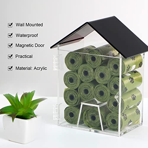 Image of Dog Poop Bag Dispenser, Wall Mount Waterproof Outdoor or Indoor Cat Bag Dispenser Holder, Clear Acrylic Pet Waste Bag Storage Container Station for Home, Yard, Porch, Lawn, Fence (Frame House)