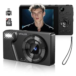 Digital Camera 4K 64MP Compact Camera with Dual Lens, 000mAh Battery, .8" IPS Screen, 8X Digital Zoom, 2GB Micro SD Card and OTG Adapter Auto-Focus Small Camera for Kids, eenagers, eginners, lack