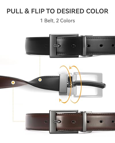 Image of CHAOREN Reversible Belt Men 1 Piece - 1.25 inch Leather Dress Belt - Trim to Fit for Elegant Style