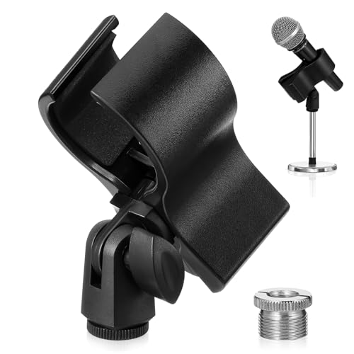 Thinp Large Microphone Clip,Adjustable Microphone Holder with 5/8 Male to 3/8 Screw Adapter Mic Clips for Microphones with Outer Diameter Range 1.26 From 2.3 Microphone Holder for Mic Stand