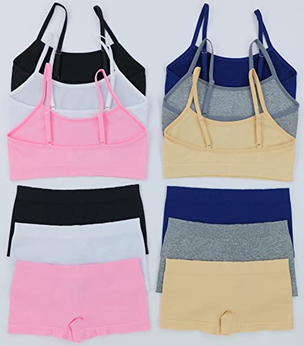 Tobeinstyle Girl Pack Of 6 Set Spaghetti Strap Training Bras & Boyshorts Bikinis - Bright Assortment - Medium #TOP1