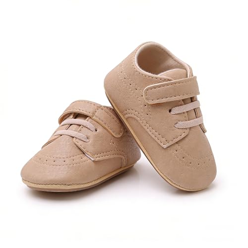 Image of SOFMUO Baby Boys Girls High Top Ankle PU Leather Sneakers Soft Rubber Sole Infant Moccasins Newborn Oxford Loafers Anti-Slip Toddler Wedding Uniform Dress Shoes