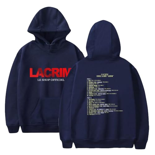 Lacrim Sweat à capuche pour homme et femme Streetwear à manches longues Style décontracté élégant Hip Hop Streetwear, Bleu marine/HL13007, XXL