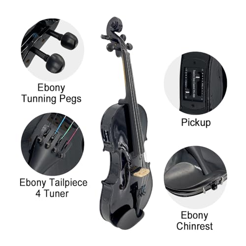 Image of Electric Violin 4 /4 full Size 4 string Acoustic Violin Spruce Maple Ebony Wood with Case, Bow Handmade for Beginners, Students, Professionals (Black)