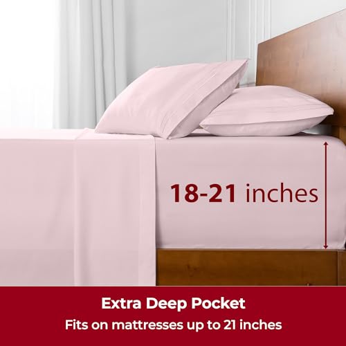 Image of Mellanni Extra Deep Queen Sheets - 4 PC Iconic Collection Bedding - Hotel Luxury, Ultra Soft, Cooling Bed Sheets - Wrinkle, Fade, Stain Resistant (Queen, Blush Pink)