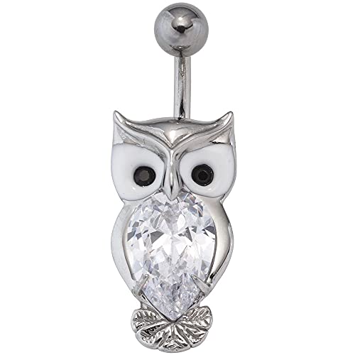 Preisvergleich Produktbild Bauchnabel Piercing Eule Edelstahl mit Emaille-Einlage und Kristall-Elements