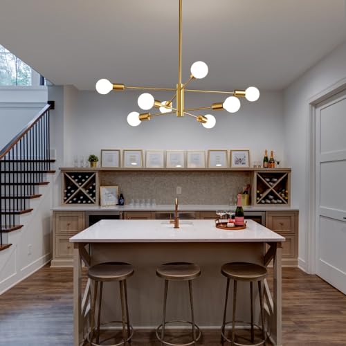 KAISITE Modern Chandelier Sputnik Ceiling Light Fixture 8-Light Gold Chandelier Dining Room Light Over Table Height Adjustable Mid Century Ceiling Hanging Chandelier for Bedroom Kitchen Foyer by KAISITE - Image 7