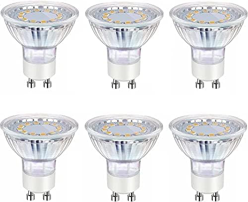 GERAMEXI GU10 LED Light Bulbs, 4W, 6pcs Non Dimmable Spotlight, 5000K Daylight Replacement for Halogen 50W Light Cup,120V 400lm High Brightness with Glass Cover, for Recessed Track Lighting