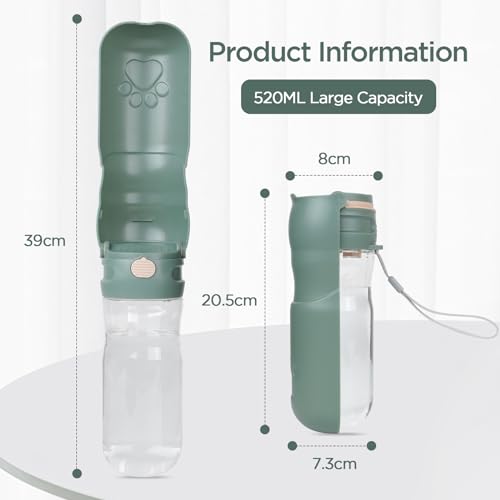 AiQInu 520ML Hunde Trinkflasche, 180° Faltbare Hund Katze Haustiere Auslaufsicher Wasserflasche, Tragbare Hundewasserflasche für Kleine Pet zum Wandern Reisen
