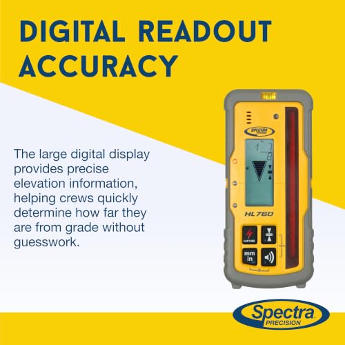 Image of Spectra Precision HL760 Laser Level Receiver, Front and Back LCD Displays, Digital Readouts, Select Units of Measure, Waterproof