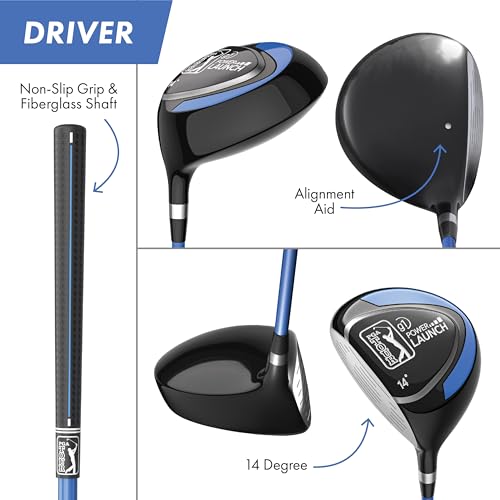 Image of PGA Tour Youth Golf Club Set for Ages 8-12 & 12+ (4'8 inch-5'10 inch), Right and Left-Handed Kids Golf Sets - Beginner Junior Golf Clubs with Lightweight Stand Bag, Mallet Putter, Hybrid, Driver