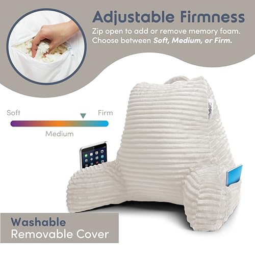 Image of Nestl Reading Pillow with Shredded Memory Foam, Luxe Cut Plush Back Pillow for Sitting Up in Bed, Back and Arms Adjustable Support for Adult & Teens, Backrest Pillows with Washable Cover Linen