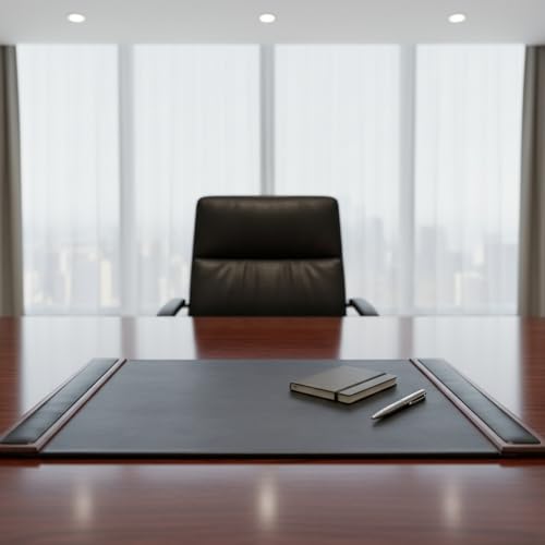 Image of DACASSO Wood & Leather Desk Pad - Luxury Leather Desk Blotter for Writing - Padded Executive Desk Surface Protector - (Walnut & Black, 25.5 inch x 17.25 inch)
