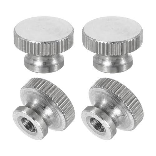 uxcell Knurled Thumb Nuts, 4Pcs M4 x D12mm x H8mm Stainless Steel Round Knobs Fasteners Blind Hole Hand Screw Nut Silver for 3D Printer Parts, Machine Tools