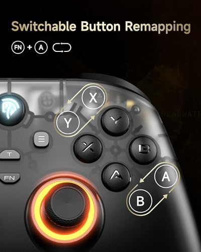 EasySMX D05 PCワイヤレスコントローラー、Switch コントローラー、PC/Switch/iOS/Android/Steam用ゲームパッド、ホール効果トリガー付き、ジョイスティック/1000mAhバッテリー (ブラックゴー)