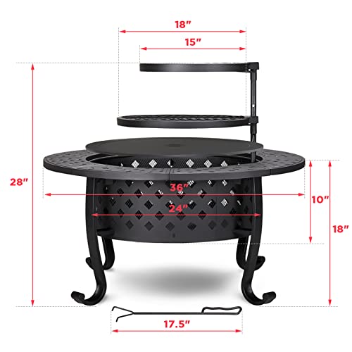 Papajet 36 Inch Fire Pit With 2 Grill, Outdoor Wood Burning Firepit With Lid, Metal Round Table For Backyard Patio Garden Picnic Camping Bonfire #TOP5