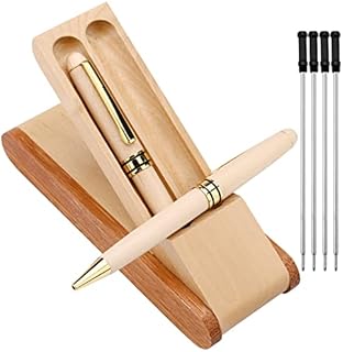 2 Pieces Ballpoint Pens,Retractable Black Ink Metal Pen with 4 Pieces Ballpoint Pen Refills and Wooden Case Box Metal Black Ink Pens Messages Pen Rollerball Gel Ink Pens for Adults Office Supplies